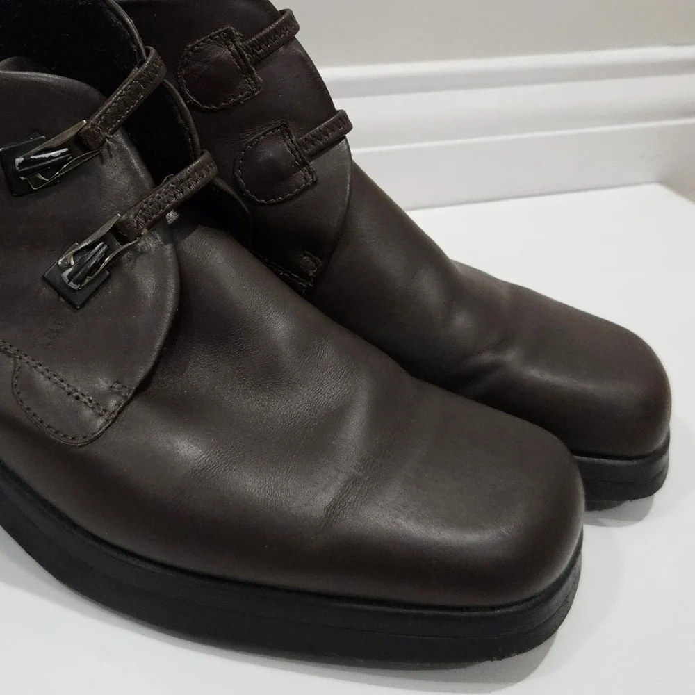Aquatalia Mens Weatherproof Ankle Boots 10.5 Chukka Heel Brown Strap Italy